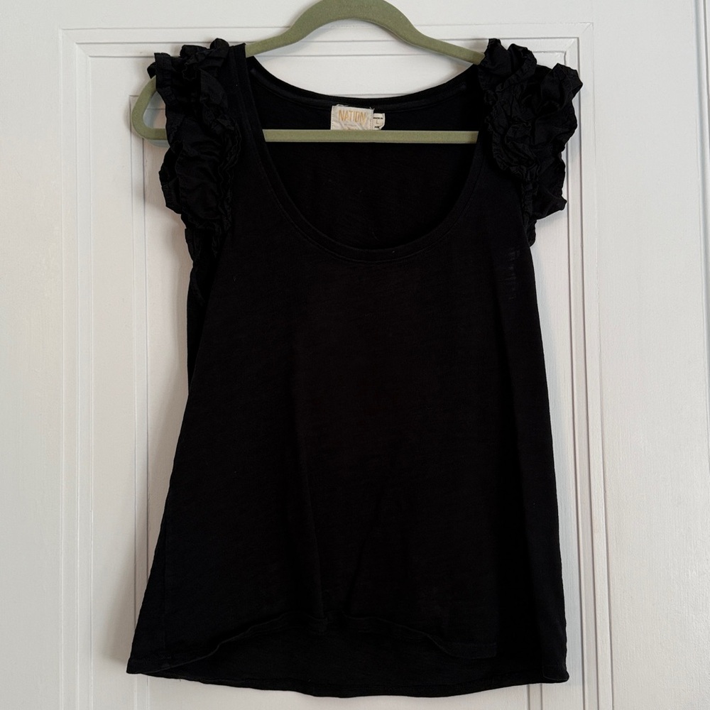 Black NATION Ruffle Sleeve Top